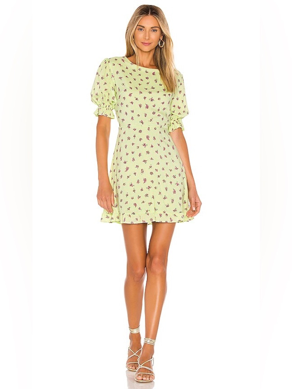 Faithfull the Brand Florence Mini Dress Luda Lime Floral Size Large